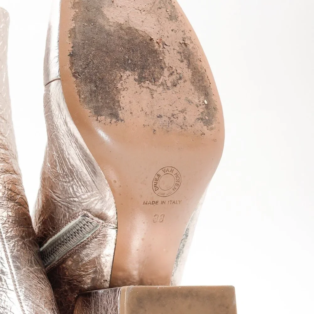 Dries Van Noten Rose-gold Crinkled Patent Leather Boots - Picture 5 of 11